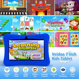Veidoo Android Kids Tablet, 7 inch IPS Screen, 2GB RAM 32GB ROM, Safety Eye Protection, Education, Tablet for Toddle with WiFi, Games, Parental Control APP (Dark Blue)