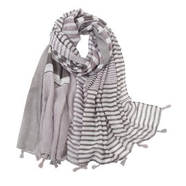 MAIRY Scarfs Grey Shawls and Wraps for Women Lightweight Soft Striped with Tassesl Ladies Scarves Gifts for Her, 1502