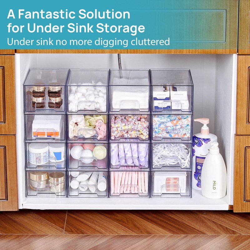 Vtopmart 2 Pack Small Clear Stackable Storage Drawers,Acrylic Bathroom Makeup