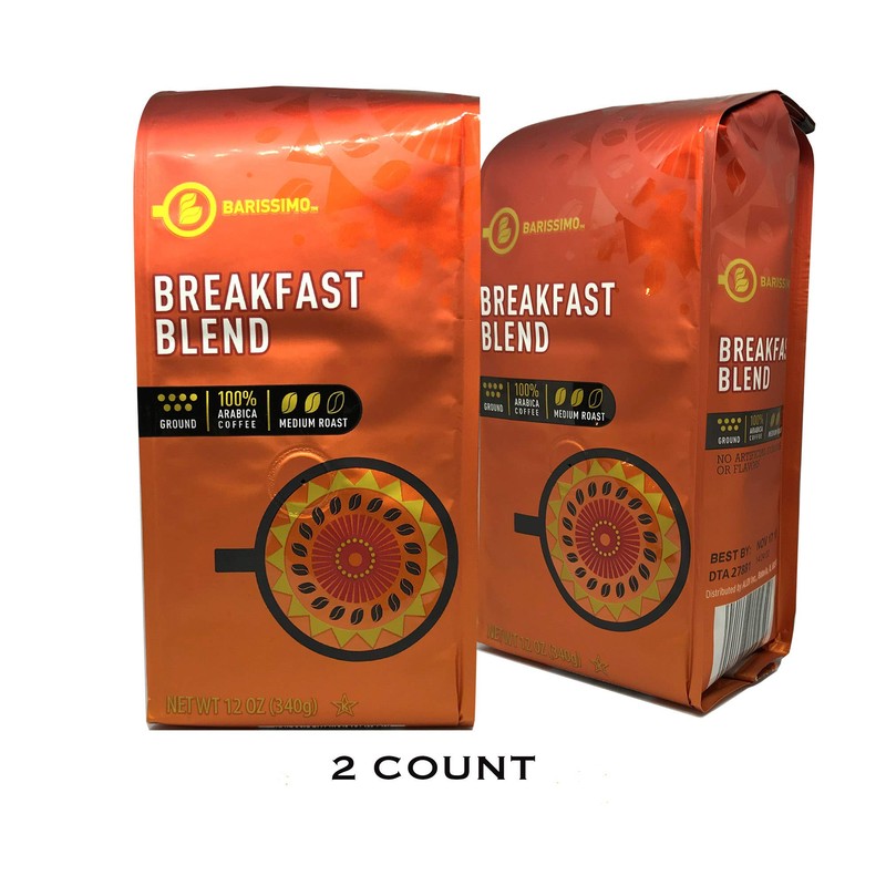 BARISSIMO Breakfast Blend 100% ARABICA Ground Coffee 2-12oz Pack /