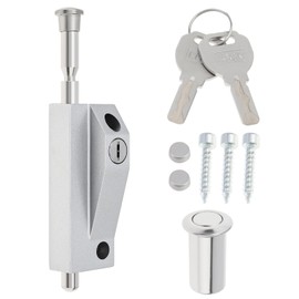 HOJLKLD Sliding Patio Door Lock Keyed, Spring Loaded Sliding Door Latch Locks with 2 Keys for Home Security Window Glass Patio Doors Gates Fences Garage Barn Double Door (Silver)