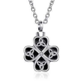 QeenseKc Celtic Knot Urn Necklace for Ashes Lucky Clover Cremation Jewelry Memorial Keepsake Pendant