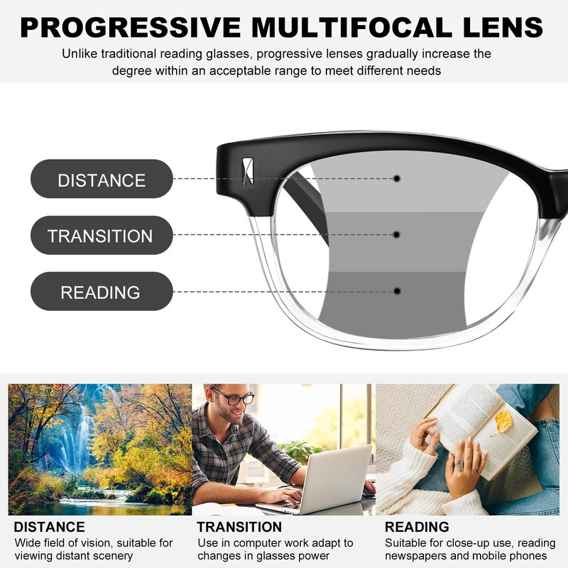 GGSTDDUP 3 Pack Progressive Multifocus Reading Glasses for Men Spring