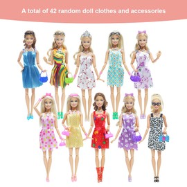 Clothes for Dolls, 1 Set of 42 Clothes Jewellery Accessories for Dolls, Clothing Jewellery Accessories for Girls Dolls, Toy Gift for Girls, Multicoloured, Random Style
