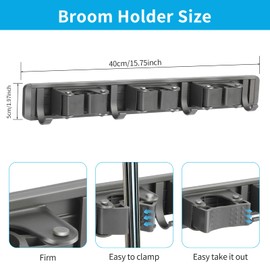 Ironcarrot Broom Holder Wall Mount, Aluminum Mop and Broom Holder Hanger with 3 Racks and 4 Hooks, Mop Holder for Laundry Garage Tool Organization