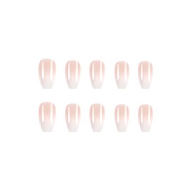 SINHOT Press on Nails Medium Coffin Fake Nails Glossy Glue on Nails Nude Ombre Acrylic Nails Ballerina Artificial Nails Natural Gradient Stick on False Nails with Design 24 pcs