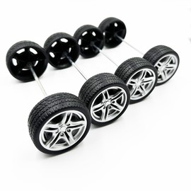 10PCS Toy Car Wheel 48mm Toy Car Rubber Tire Wheels with 5PCS Shaft Round Rod Axles for RC Car Truck Robot DIY Model Toy Parts