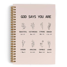 QLMX Inspirational Christian Spiral Notebook, God Says You Are Bible Journal Notebook, Floral Bible Prayer Notebooks for School Work, Christian Office Supplies Gifts for Faith Women, 5.5x8.3 Inch