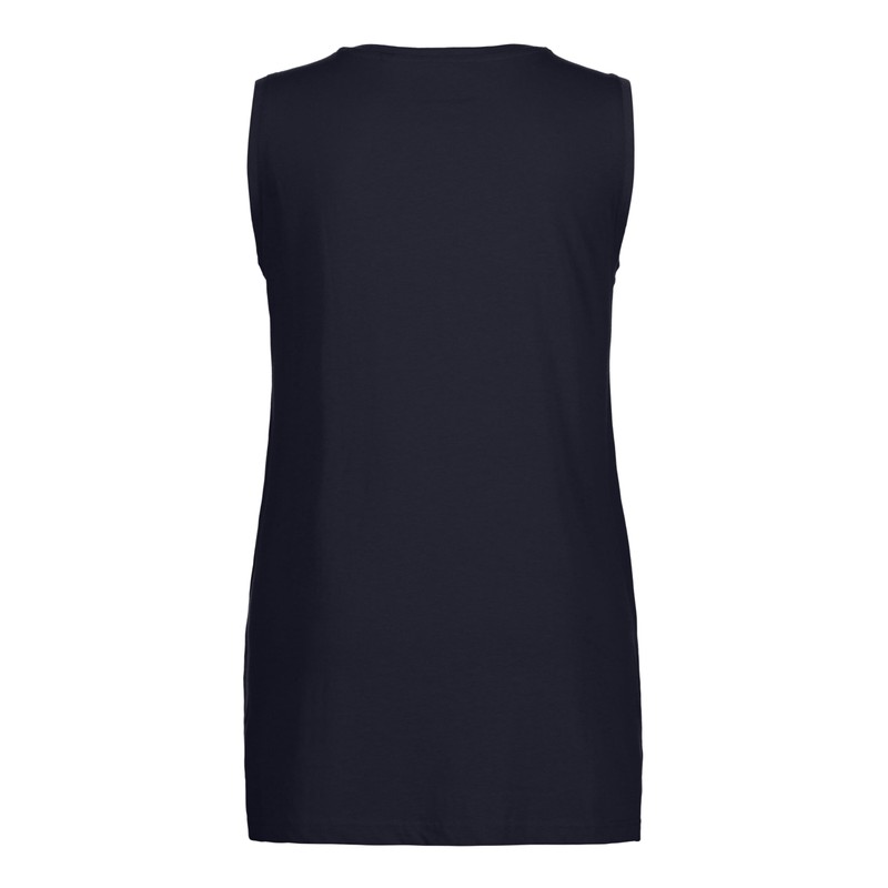 Ulla Popken Women's V-Neck Relaxed Sleeveless Cotton T-Shirt, navy blue