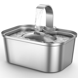 Bobo&Dragon Cat Water Fountain Stainless Steel - Water Fountain for Cats Indoor - Cat Drinking Fountain Water Bowl - Automatic Water Dispense for Cats Dogs Pets - Built-in 3+3 Replacement Filters
