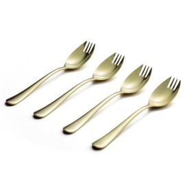 Alata Champagne Gold Mirror Sporks 8-Pack Set Stainless Steel Sporks, 7.4 Inches Long Handle Salad Forks For Dessert, Ice Cream, Salad, Soup, Noodle, Spaghetti, Dishwasher Safe