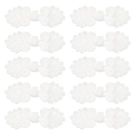 MECCANIXITY 10 Pairs Chinese Knots Frog Buttons Closure White Sewing Buttons Fasteners with Beads for DIY Sewing Coats Cloak Sweater Bridal Costume Outfit,0.98x2.36 Inch