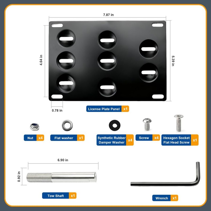 Drill Free Front Grill Mesh Tow Hook License Plate Relocation