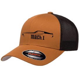 1971 1972 Ford Mach 1 Mustang Classic Outline Design Flexfit 6511 Trucker Mesh Fitted Cap Caramel/Black