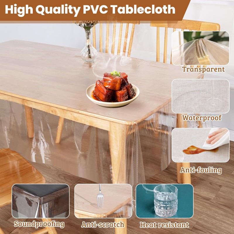 KATIMI PVC Clear Table Protector, 137 × 198cm Transparent Table