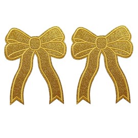 MISDONR 2Pcs Gold Bow Iron On Patches Glitter Sweatshirts Side Bow Embroidered Patch Cute Applique DIY Decorative Accessories for Clothes Backpacks Jackets Hats