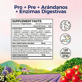 Blanca Probióticos para mujer Vitalitown Con prebióticos, enzimas digestivas y arándanos Vegano y sin OMG 30 cápsulas vegetales 30 cepas