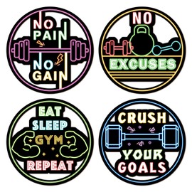 CHDITB 4Pcs Wooden Gym Room Wall Art, Workout Motivation Inspirational Quotes Laser Cut Hollow Artwork, Sports Fitness Exercise Motivaional Words Hanging Sign Decor for Workout Room Gym(10"x10")