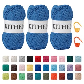 KITHED Cotton Yarn，10.5oz，526yard，3 Pack ，Soft Yarn for Crocheting and Knitting (25 Peacock Blue)