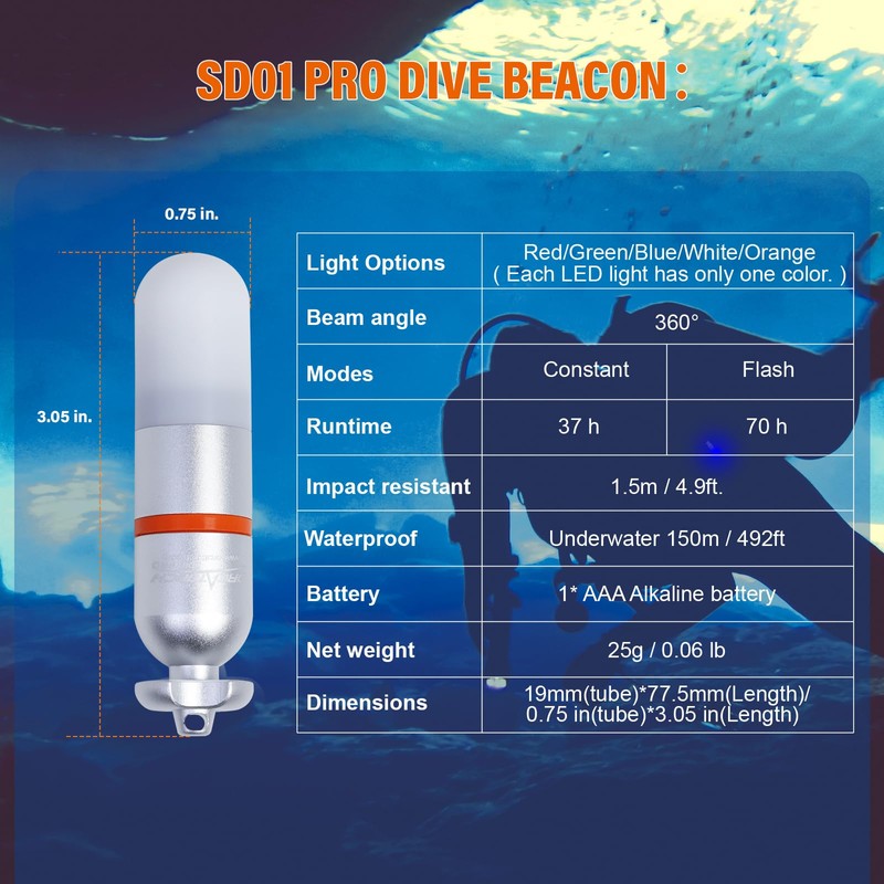 ORCATORCH SD01PRO Upgrade Bright Dive Signal Light, Submersible Beacon Mini