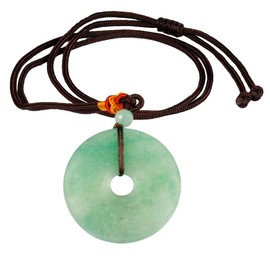 mookaitedecor Green Aventurine Donut Stone Pendant Necklace for Men Women, Healing Crystal Lucky Coin Necklace Gift, Reiki Chakra Green Crystal Round Semi Precious Stone Necklace with Adjustable Cord