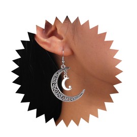 Inilbran Boho Crescent Moon Earrings Silver Celtic Moon Drop Earrings Vintage Crescent Moon Dangle Earrings Large Moon Celestial Earrings Jewelry for Women and Girls