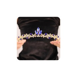 Rannyrena Gold Wedding Crystal Tiaras and Crowns for Women Rhinestone Bridal Queen Crown Princess Headpiece Hair Accessories for Birthday Wedding Pageant Party Prom (Dark Blue)