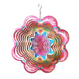 FONMY Wind Spinner 3D Stainless Steel Christmas Decoration Room Decor Indoor/Outdoor Garden Decoration Hanging Ornaments Kinetic Yard Art Decorations 12 inches Pink Flower Mandala Wind Spinners