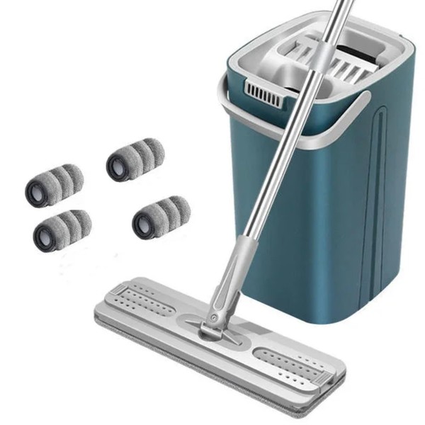 Flat Floor Mop and Bucket Set Microfiber Squeeze Magic Scalable