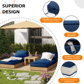Sundale Outdoor Olefin Chaise Lounge Cushion, Water-Resistant Patio Lounge Chair Cushion, Thick Lounger Pad with 4 Straps Dark Blue, 80 x 26 x 6 Inches