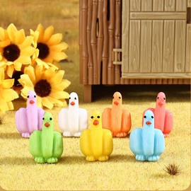 AKV Funny Mini Ducks Colorful Tiny Resin Ducks Figurine Fun Fingers Design Miniature Ducks for Hiding and Seek Prank, Little Ducks to Hide for Dollhouse Office Car Accessories Decor, H 1.06in (7PCS)
