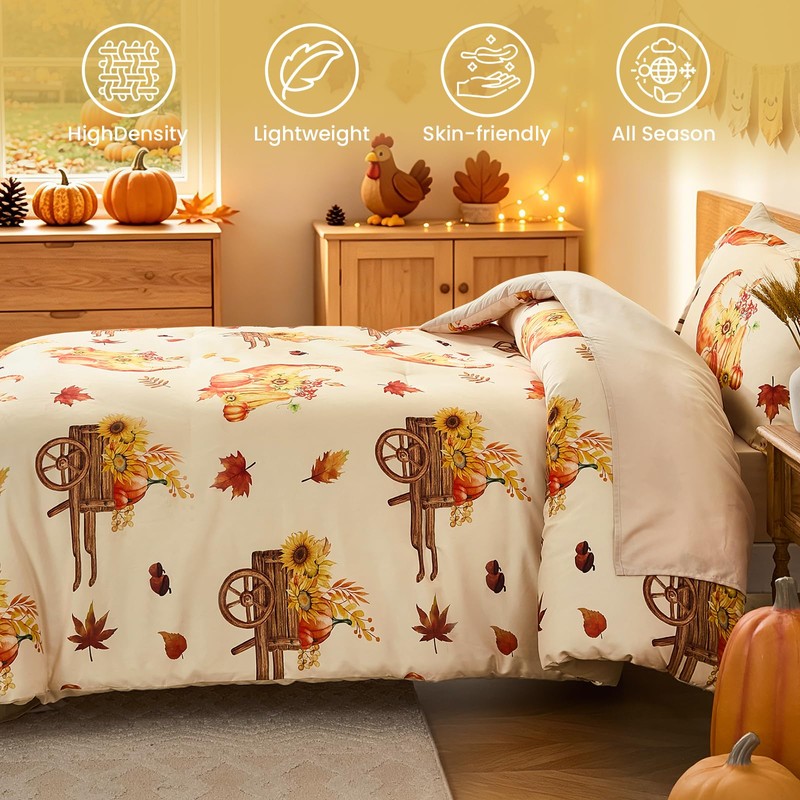Cottolester Twin Size Comforter Thanksgiving Comforters for Boys&Girls