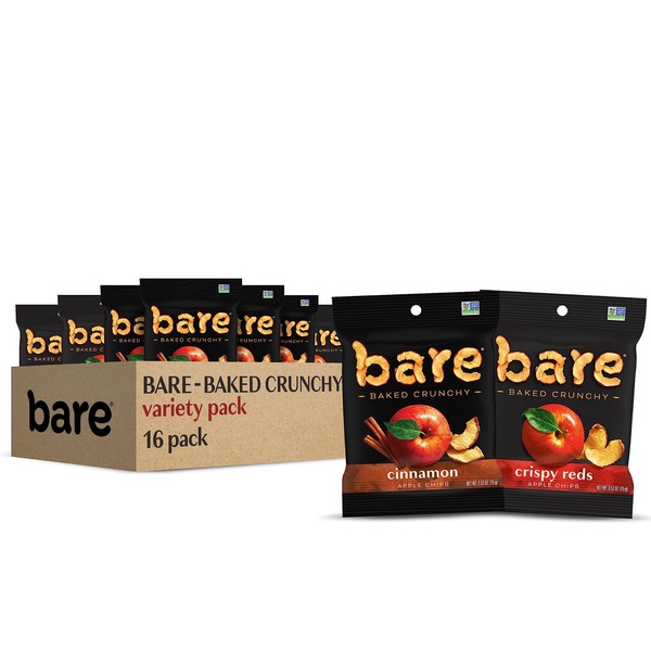 Bare Baked Crunchy Apples Fruit Snack Pack, Gluten Free, Fuji & Reds and Cinnamon Flavors, 0.53 Ounce (Pack of 16)