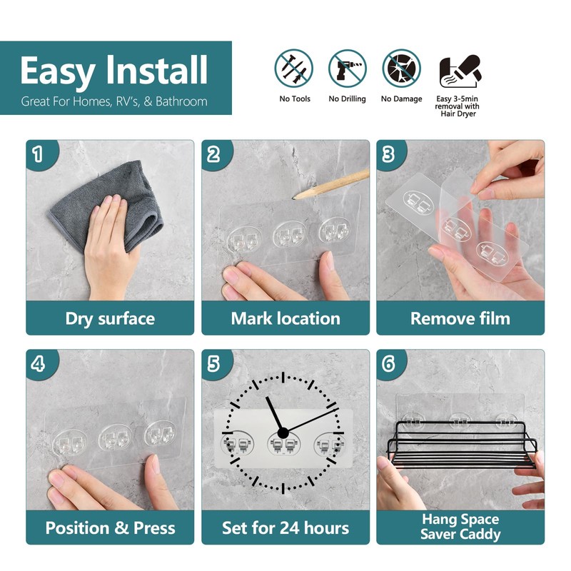 KaiwayInno 8 Pack Shower Caddy Adhesive Replacement, Strong Shower Shelf