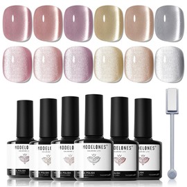 MODELONES Magnetic Gel with Magnets, Cat Eye Gel, Magnet, Sparkling, Magnetic Nails, Color Gel, Fine Particles, Cat Eye, Self Nail, Set of 6 Colors, UV/LED Compatible, Gel Nails, Color