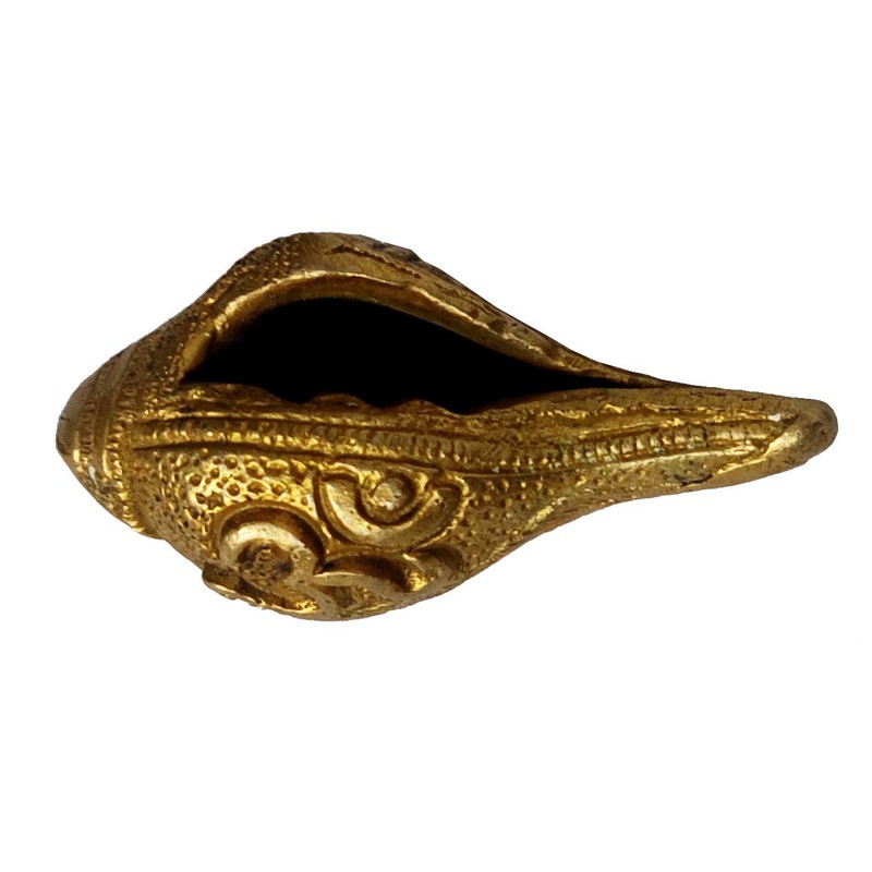 Purpledip Brass Shankha: Holy Conch Design Small Idol with Hindu