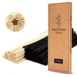 TOMCENXI 100PCS Reed Diffuser Sticks,10 Inch Natural Rattan Wood Sticks,Diffuser Refills,Essential Oil Aroma Diffuser Replacements Sticks for Home,Office (Black Color and Natural Color)