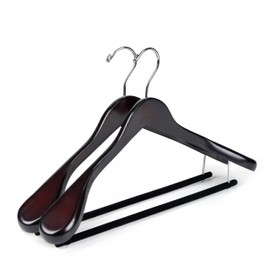 Luxury Wide Shoulder Wooden Hangers 2 Pack, with Velvet Bar, Smooth Mahogany Finish Wood Suit Hanger Coat Hanger for Closet, Holds Upto 20lbs, 360° Swivel Hook, for Jacket, Dress Heavy Clothes Hangers