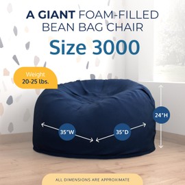 ULTIMATE SACK 3ft Bean Bag Chair, Oversize Bean Bag Chair for Adults, Comfy Chair Bean Bag Couch Lounge Sofa Loveseat Furniture | Navy Suede