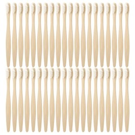 Paquete de 35 cepillos de dientes de bambú, cerdas de cepillo de dientes de alta calidad para una mejor limpieza, 100% libre de BPA, sin plástico, vegano, respetuoso con el medio ambiente, reciclable, biodegradable (Blanco)