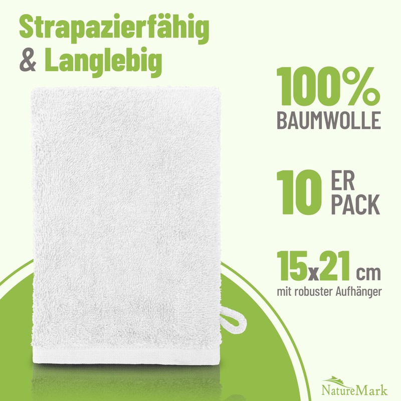 NatureMark 10 Bath Gloves, White, Pack of 10-15 x 21