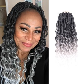 Deep Faux Locs Crochet Hair With Curly Ends 14 Inch Soft Locs Pre looped Goddess Locs Crochet Hair Deep Wave Crochet Braids for Women Locs Crochet Hair(1B/Gray/White,Black to white)