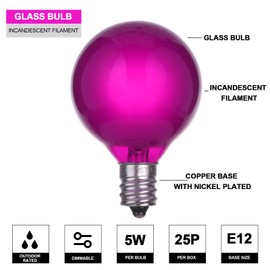 NIOSTA 25 Pack G40 Replacement Bulbs,5W 120V Incandescent Glass Bulbs,for E12 Outdoor String Lights,Frosted Pink