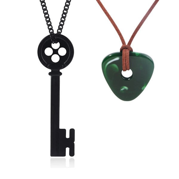 ZNTU Coraline Necklace Seeing Stone Matching Set Key And Green Looking Stone Horror Movie Cartoon Cosplay Accessories Skull Collar Jewelry for Girls Boys