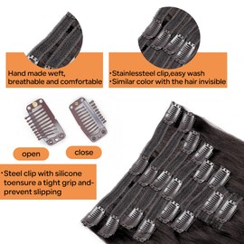 Pobokix Straight Clip In Hair Extensions Real Human Hair 8Pcs Clip In Dark Brown Human Hair Extensions with 18Clips Lace Weft 120g 16inch