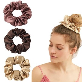 FAMEZA 6 Colors Set Cute Satin Scrunchies For Hair,Big Hair Scrunchies Satin Hair Ties Ponytail Holder Silky Soft No Hurt Your Hair (multicolor)