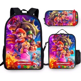 Unbranded The Super Bros Unisex Backpack Set Lightweight +Lunch bag +Pencil case