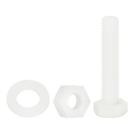 sourcing map 300 Pcs/100 Sets Nylon Hex Bolts, M6 x 30mm Plastic Full Threaded Hex Head Screws Bolts and Nuts with Flat Washers for Machinery Electronics Industrial Accessories, White