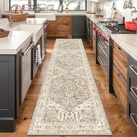 Yamaziot Washable Runner Rug, 3x10 Non-Slip Boho Vintage Hallway Rug with Rubber Backing, Low Pile Faux Wool Distressed Carpet Runner for Bedroom, Kitchen, Laundry, Entrance