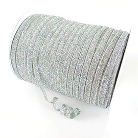 Beyond Trim Glitter Elastic Ribbon - 5/8 Inch 5 Yard Stretch Flat Band for Sewing Craft DIY Hair Ties Headbands Silver